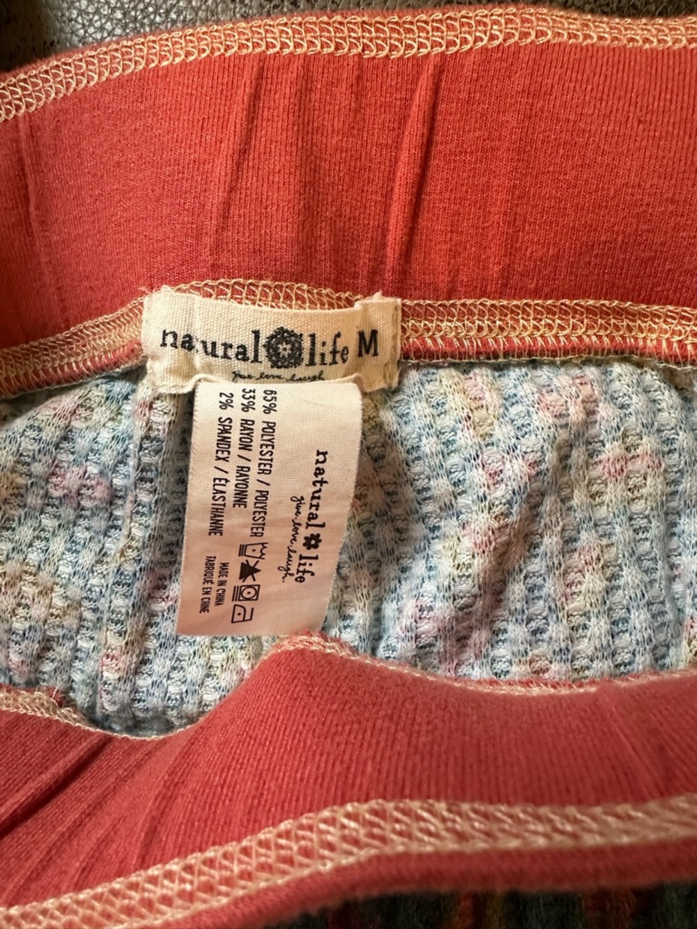 NATURAL LIFE Teal Floral Knit Pajama Pants with Coral Waistband & Cuffs - Picture 4 of 4